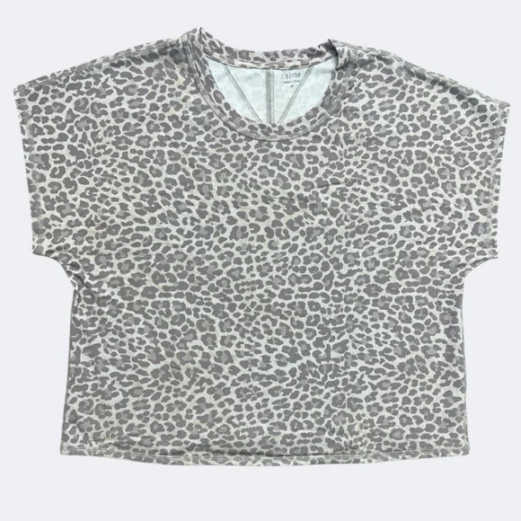 NWOT Calme Shirt Women Medium Tan Leopard Animal Print Boxy Cropped Cotton Blend - Picture 1 of 7